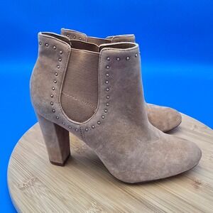 RLL Lauren Ralph Lauren Suede Studded Ankle Boots Block Heel Tan Size 6.5B